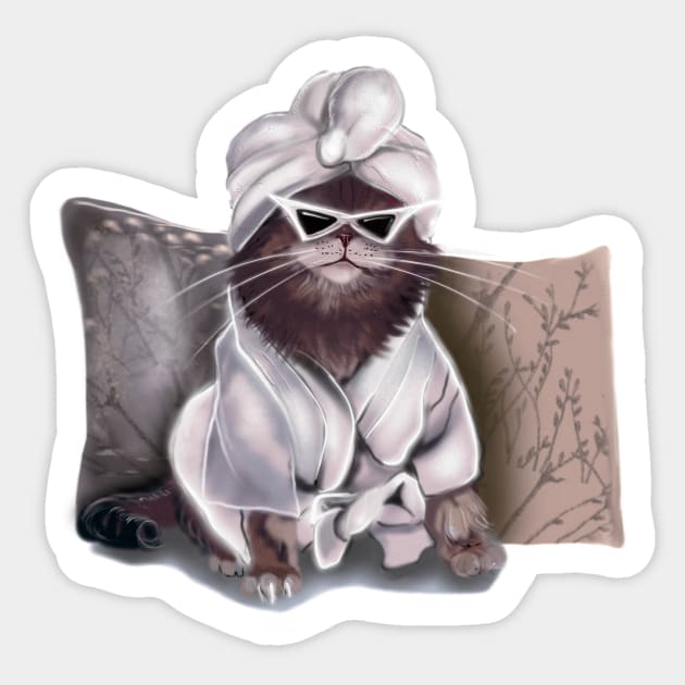 Cozy Cat In A Bathrobe Sticker by xsaxsandra